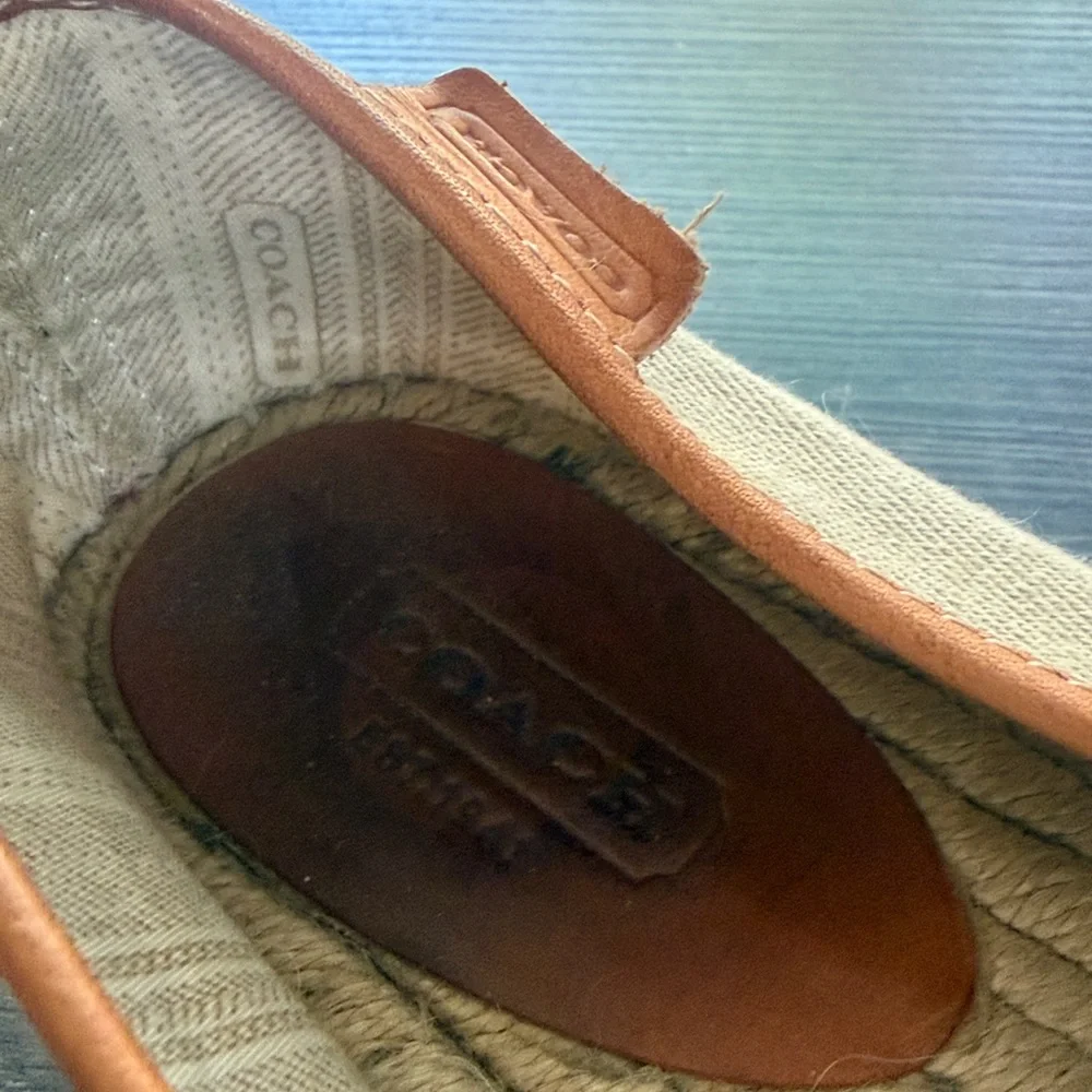 Coach Roxann Canvas Espadrilles Leather Trim Slip On Flats Beige Size 7